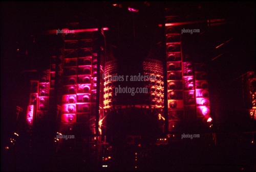 The Wall of Sound PA System between Sets. The Grateful Dead perform live at the Springfield Civic Center on 30 June 1974. Set break lighting by Candace Brightman.